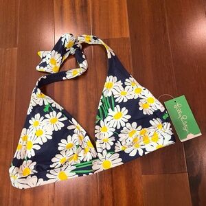 New NWT Lilly Pulitzer Seaspray Bikini Swim Top Halter Floral Daisy Navy Blue M